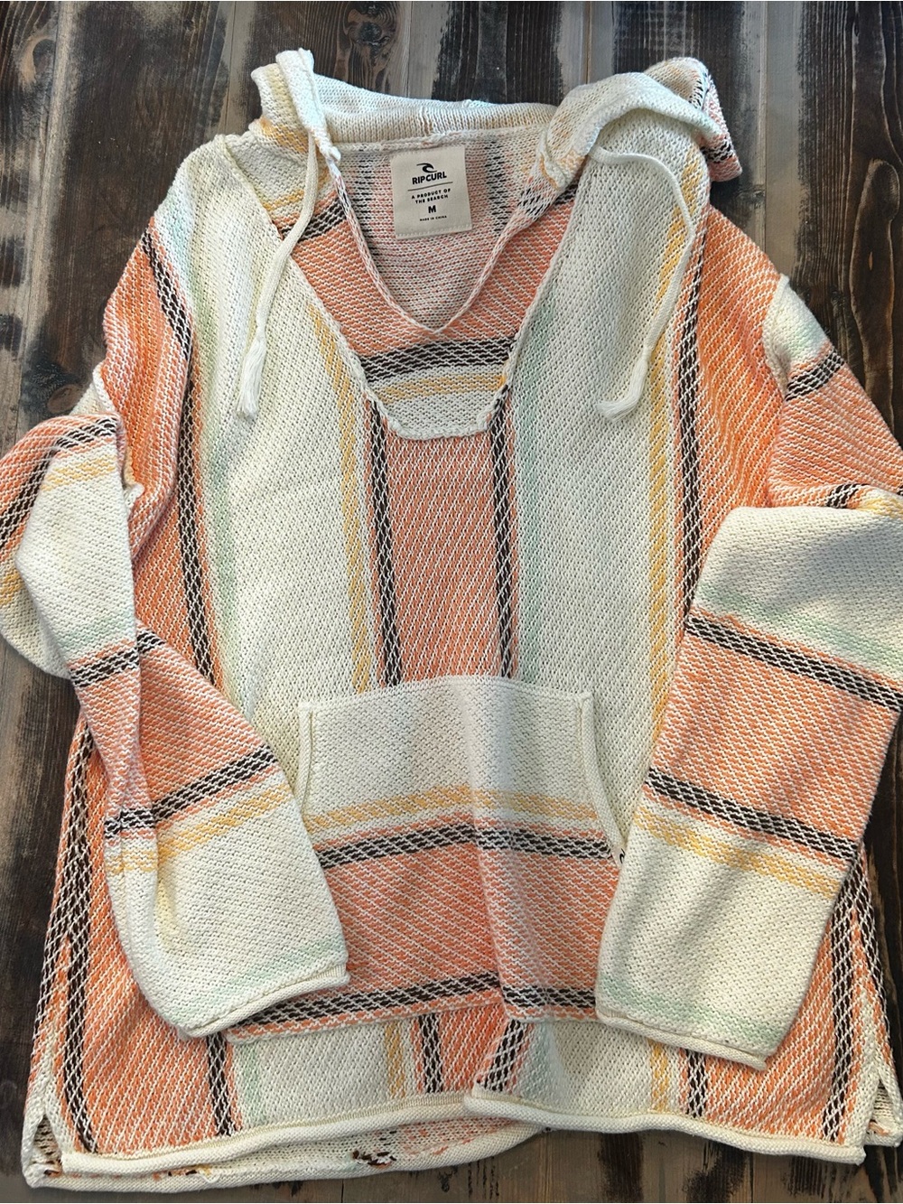 Rip Curl Women's Cream, Peach & Yellow Striped Hooded Sweater
